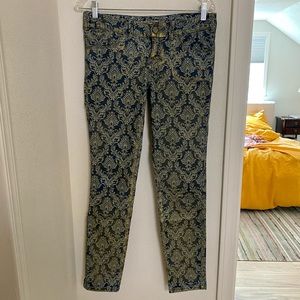 Free People Printed Denim Pants with Metallic Gold Highlights Size 27
